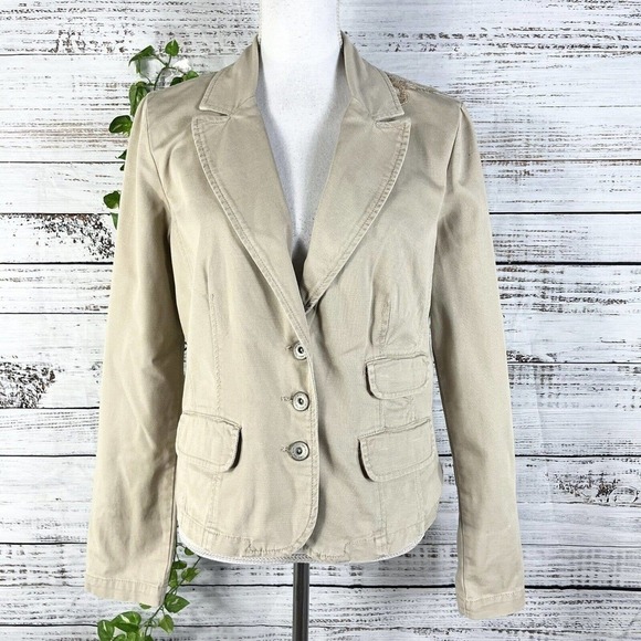 Allen Schwartz ABS Jacket sz Small Gold Sparkle Linen Fringe Boho Wedding Career - Picture 1 of 16